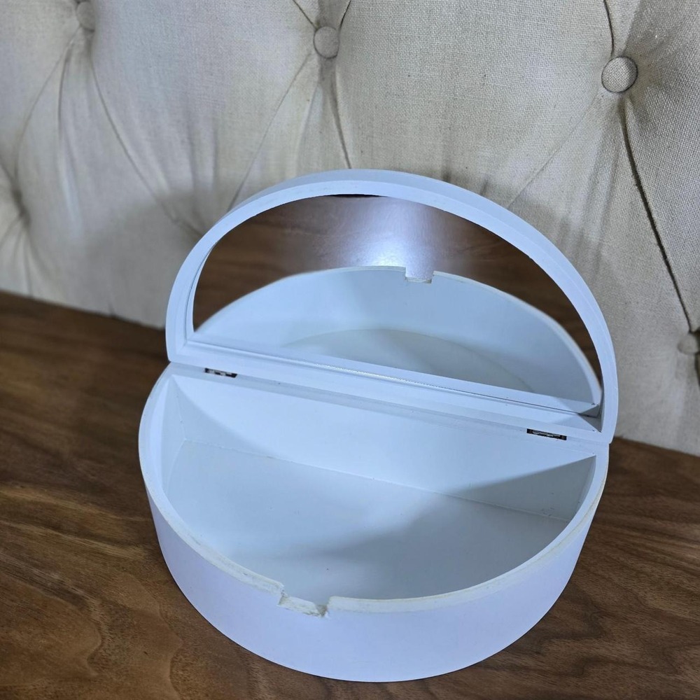 White wall mount jewelry box with mirror